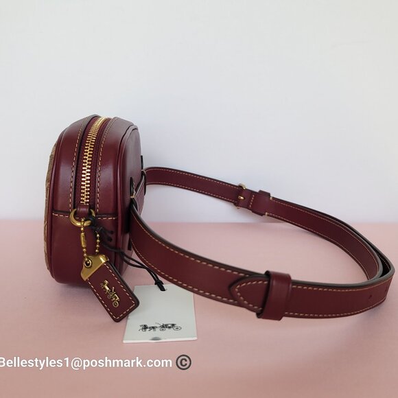 COACH 1941 Small BELT Bag in Signature Jacquard and Smooth Leather- Tan Scarlet - Picture 11 of 16